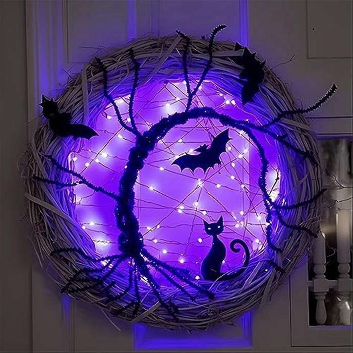 Halloween Wreaths for Front Door,Halloween Wreath, Bat and Black -Decor Halloween Door-Wreath Decor