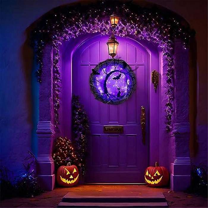 Halloween Wreaths for Front Door,Halloween Wreath, Bat and Black -Decor Halloween Door-Wreath Decor
