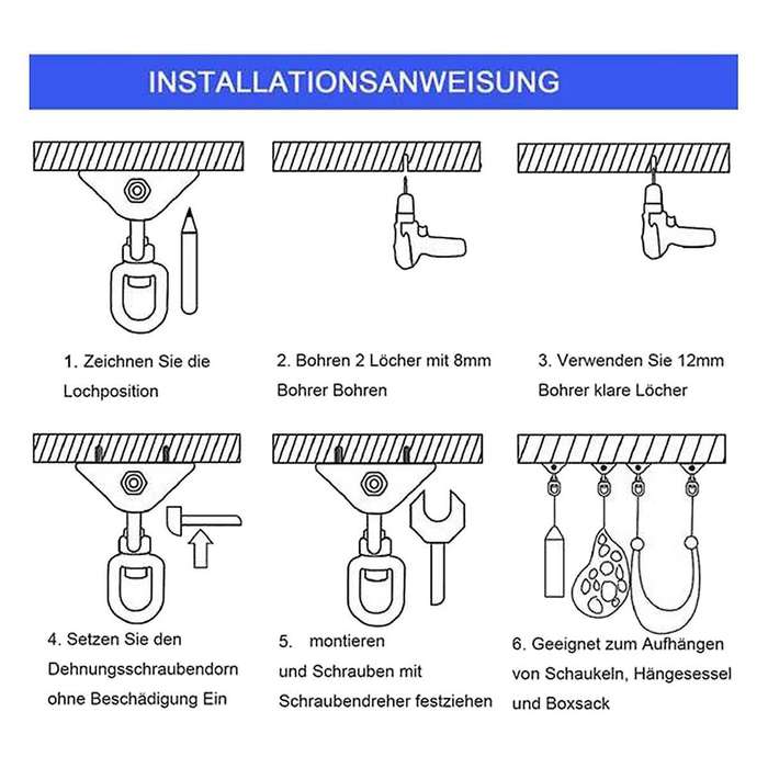 Hammock Hanging Kit,heavy Duty Hanging Chair 360 Rotate Hanging Swing Hooks for Yoga ,chair ,tree