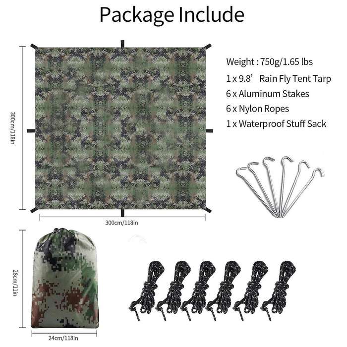 Hammock Rain Fly Tent Tarp 10 x 10 FT Waterproof Camping Tarp Shelter UV Protection Ripstop Nylon Pi