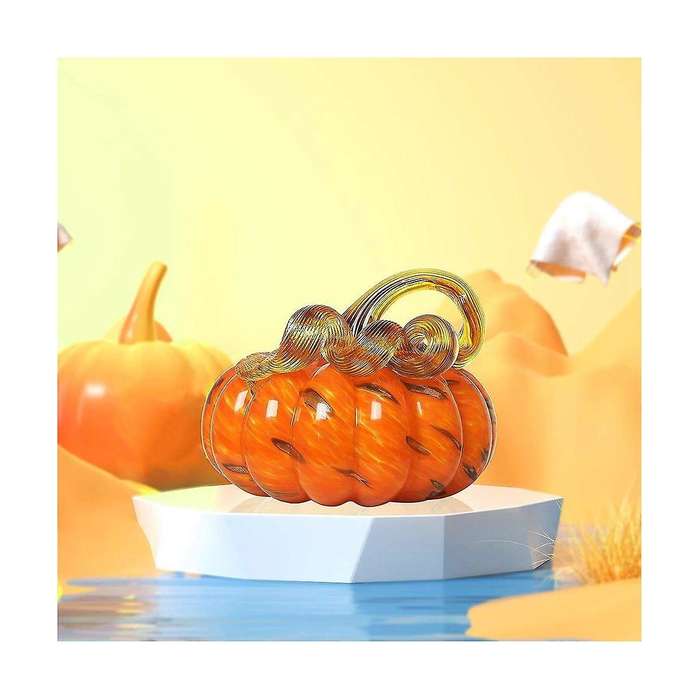 Hand Blown Glass Orange Pumpkin Figurines Crystal Pumpkin Home Decor Collectible Figurine Home Decor