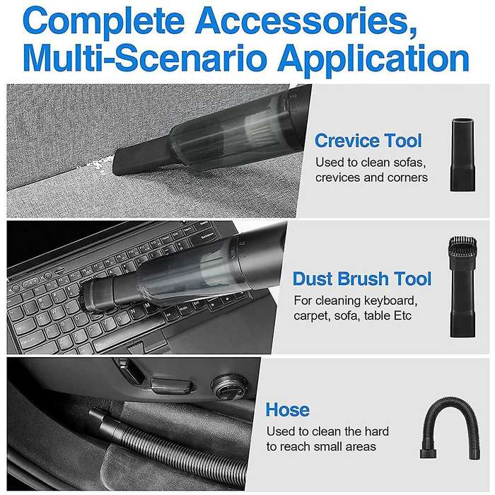 Hand Vacuum Cordless Rechargeable Car Vacuum Strong Suction Power, Mini Hand Held Vacuuming Cordless