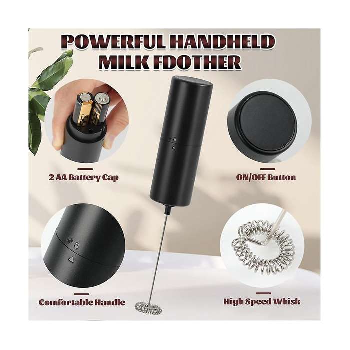 Handheld Black, Battery Operated Beverage Mixer, Mini Coffee Mixer for Latte, Cappuccino, Matcha