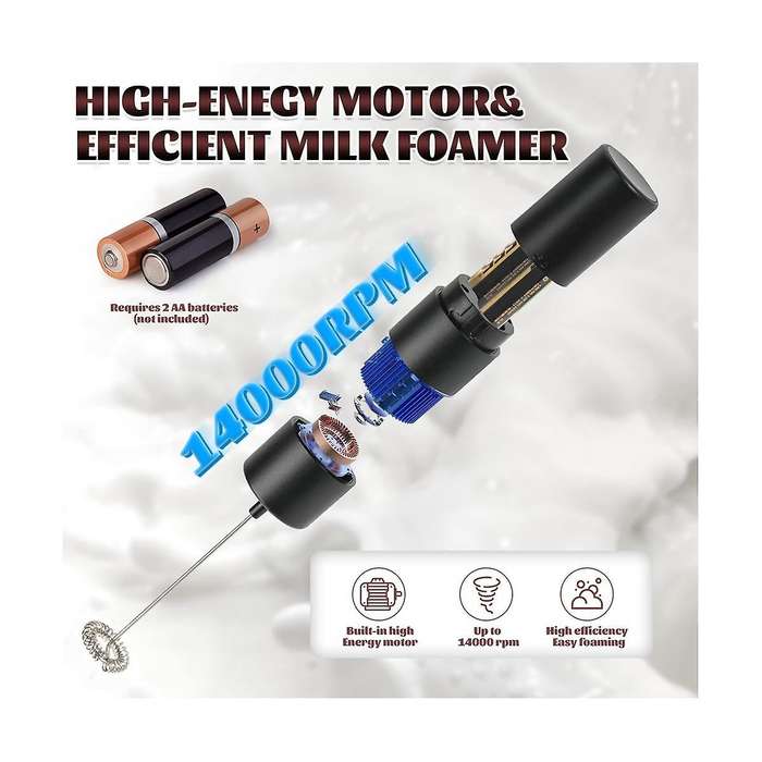 Handheld Black, Battery Operated Beverage Mixer, Mini Coffee Mixer for Latte, Cappuccino, Matcha