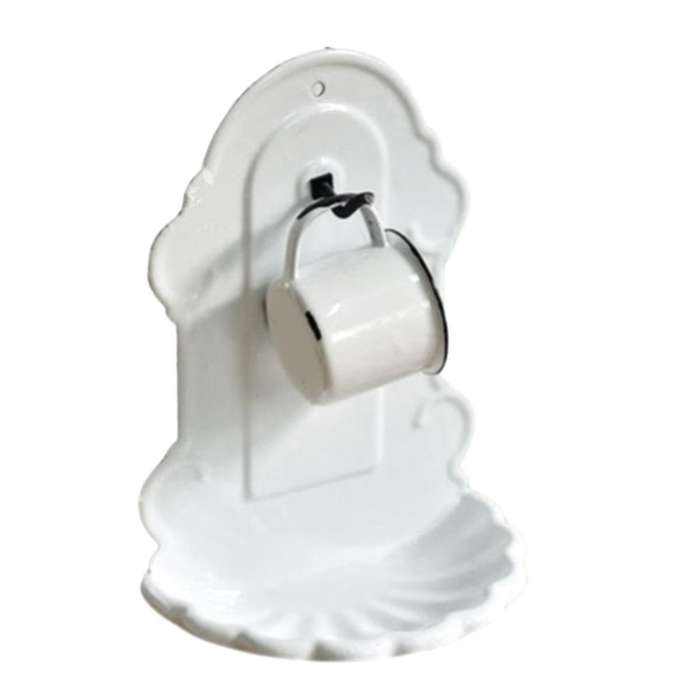 Handmade Enamel Vintage Embossed Soap Holder Rack Stand with Hook Tooth-brushing Cup Wall Hanging Ba
