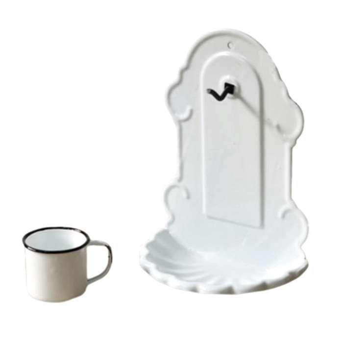 Handmade Enamel Vintage Embossed Soap Holder Rack Stand with Hook Tooth-brushing Cup Wall Hanging Ba
