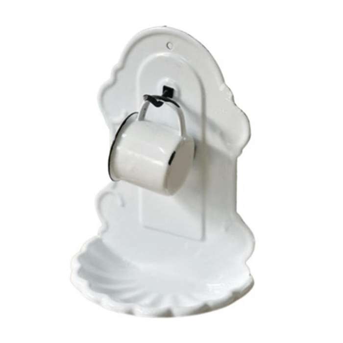 Handmade Enamel Vintage Embossed Soap Holder Rack Stand with Hook Tooth-brushing Cup Wall Hanging Ba
