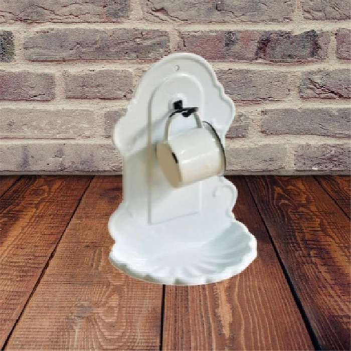 Handmade Enamel Vintage Embossed Soap Holder Rack Stand with Hook Tooth-brushing Cup Wall Hanging Ba