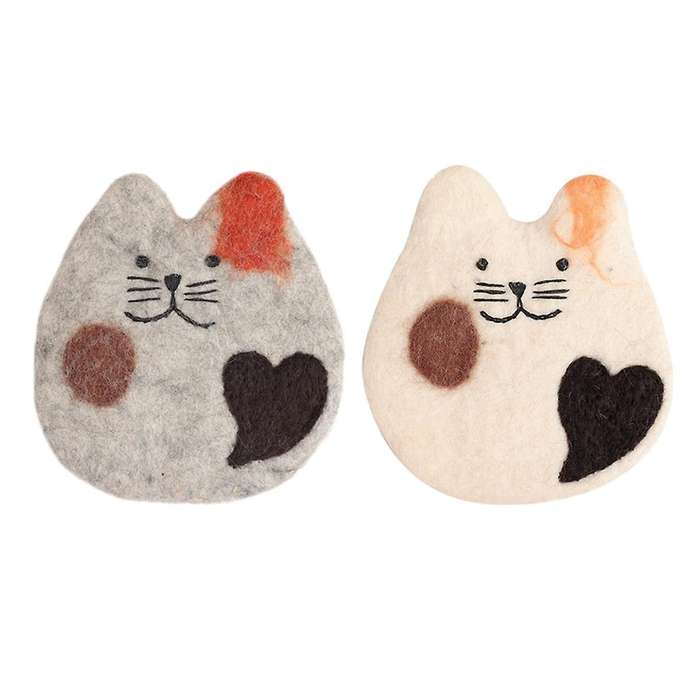 Handmade Felted Wool Cats Coasters for Desk and Table - Cute Kitten Cup Mat Cats Coaster Set for Hot
