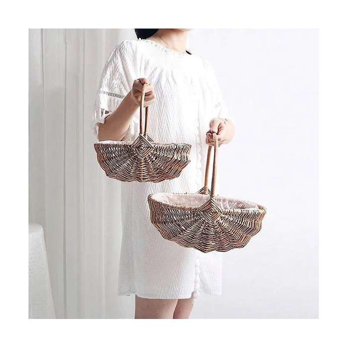 Handwoven Flower Girl Basket with Handle, Willow Storage Basket Empty Wicker Picnic Basket, Wedding
