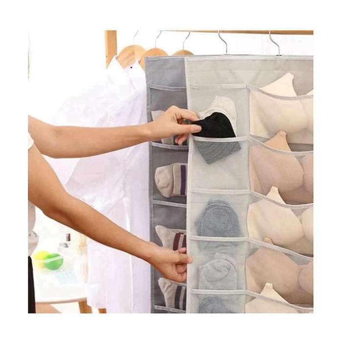Hanging Closet Organizer, Double Side Wall Shelf Mesh Pockets Hanging Storage Bag with Metal Hanger