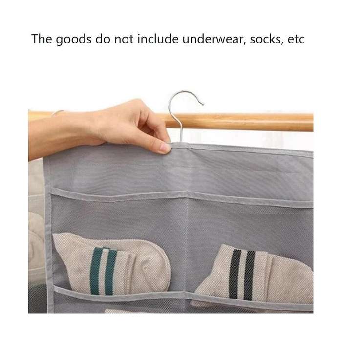 Hanging Closet Organizer, Double Side Wall Shelf Mesh Pockets Hanging Storage Bag with Metal Hanger