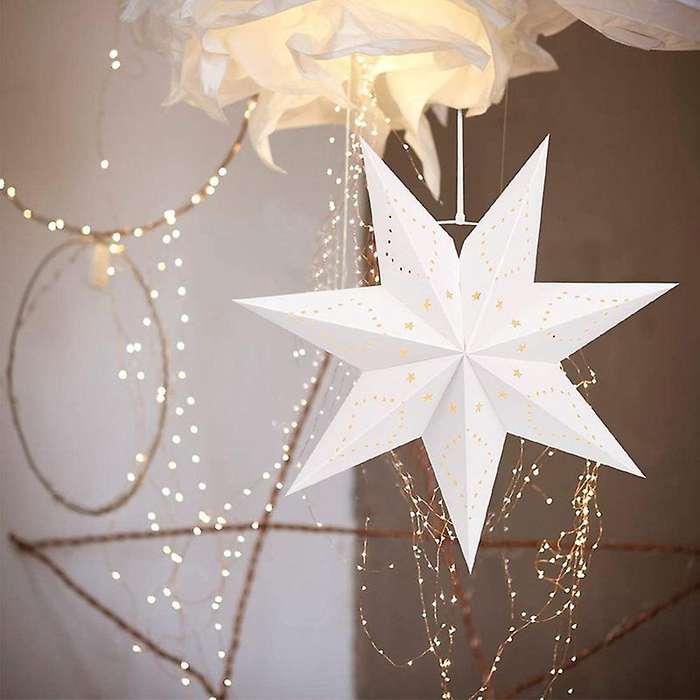 Hanging Paper 7 Pointed Star Lantern, Christmas Hanging Star Decorations for Christmas Wedding Birth