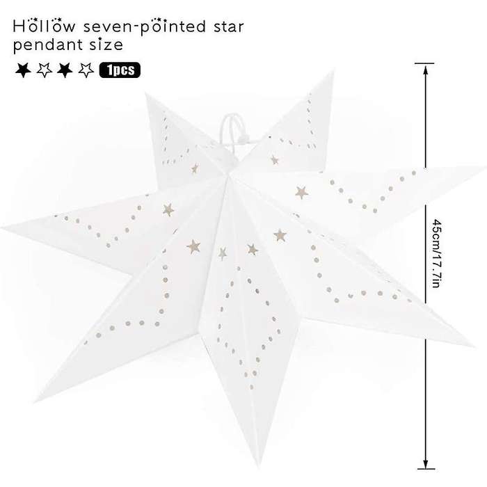Hanging Paper 7 Pointed Star Lantern, Christmas Hanging Star Decorations for Christmas Wedding Birth