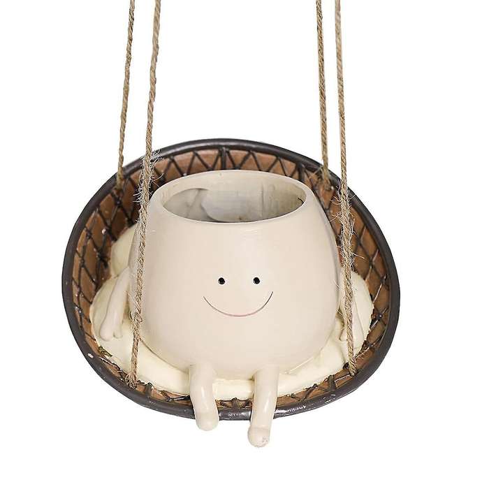 Hanging Swing Chair Planter Pot Face Planter for Indoor Outdoor Plant Head Resin Flower Pots Mother