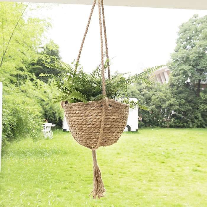 Hanging Rattan Basket Planter Indoor Outdoor Hanging Rope Flower Plant Pot Basket Decorative,Hanging