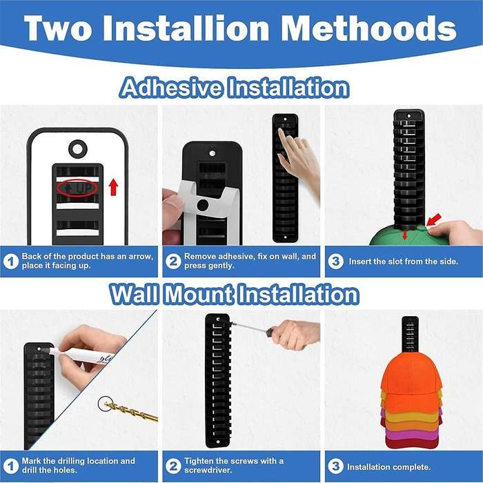 Hat Organizer for Baseball Caps, 1 Pack Hat Rack Adhesive Hat Hooks for Wall HoldUp to Much Hats, H