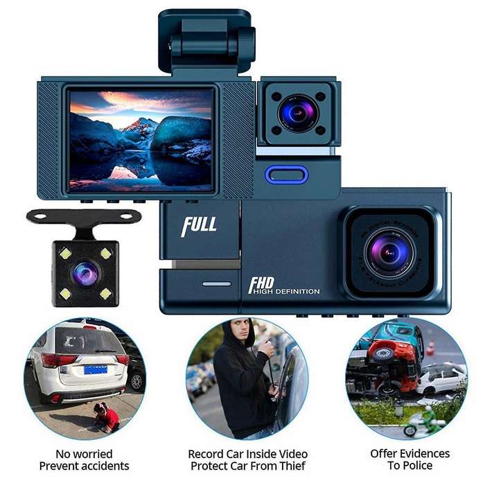 HD 1080P Car Recorder Car 2 Inches Display Three Lenses with the Same Display with Reverse Image Car