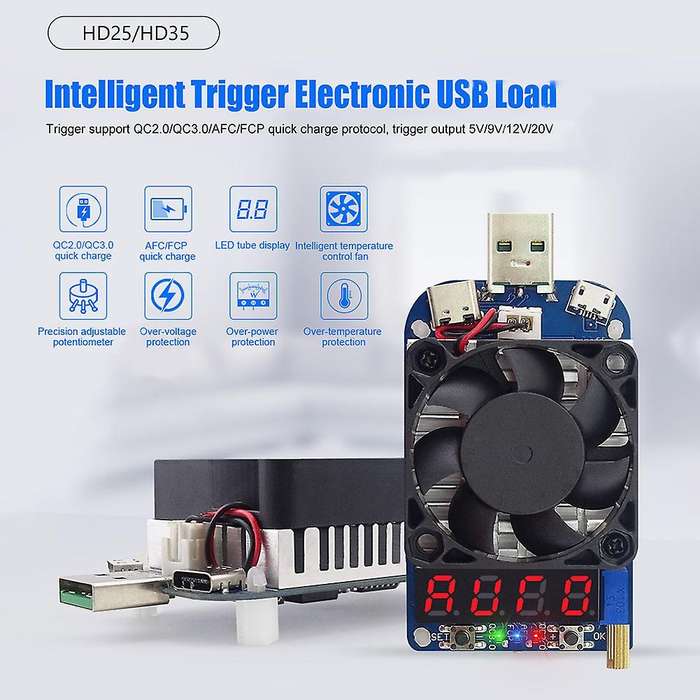 HD35 Trigger QC2.0 QC3.0 Electronic USB Load Resistor Discharge Battery Test Adjustable Current Volt