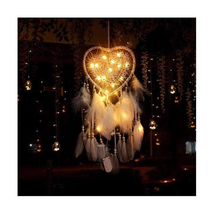 Heart Boho Dream Catcher, with Led Light Heart-shaped Dream Catcher Pendant Boho Style Decoration F