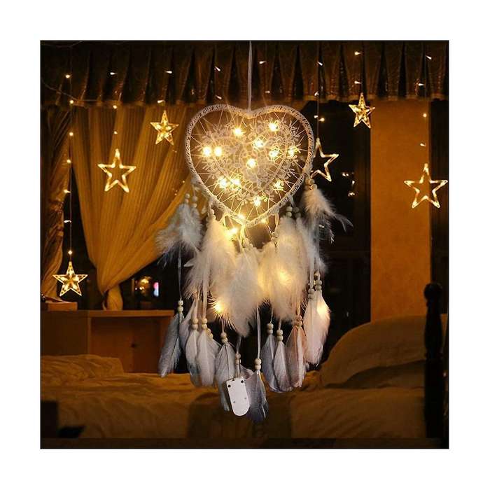 Heart Boho Dream Catcher, with Led Light Heart-shaped Dream Catcher Pendant Boho Style Decoration F