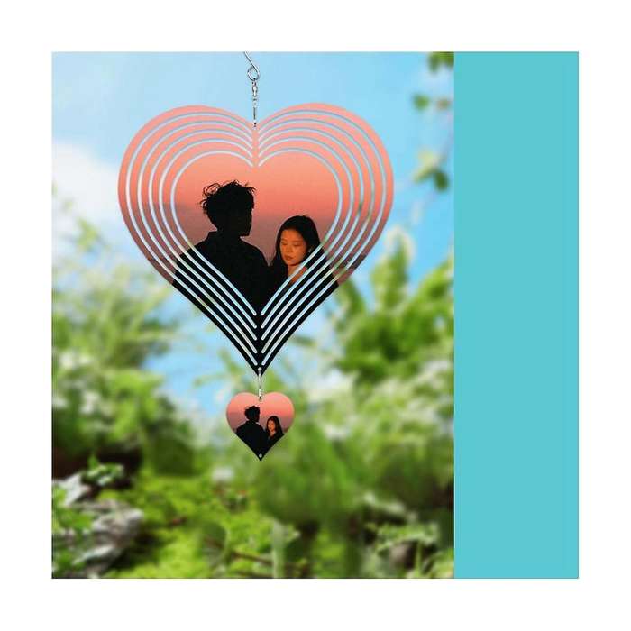 Heart Shape Dimensional Rotating Wind Chime Garden Decoration Sublimation Blank Double-sided Diy Pr