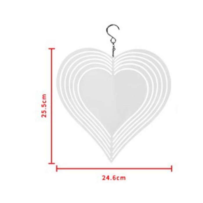 Heart Shape Dimensional Rotating Wind Chime Garden Decoration Sublimation Blank Double-sided Diy Pr