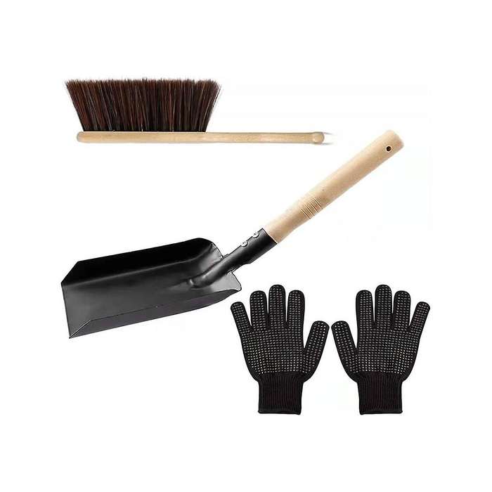 Hearth Brush Set,silicone Gloves,fireplace Shovel Hand Shovel and Brush,wooden Handles Coal Fireplac
