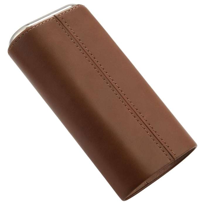 High Quality 3-finger Humidors Portable Cigar Box Brown Cigar Leather Case with Cigar Cutter