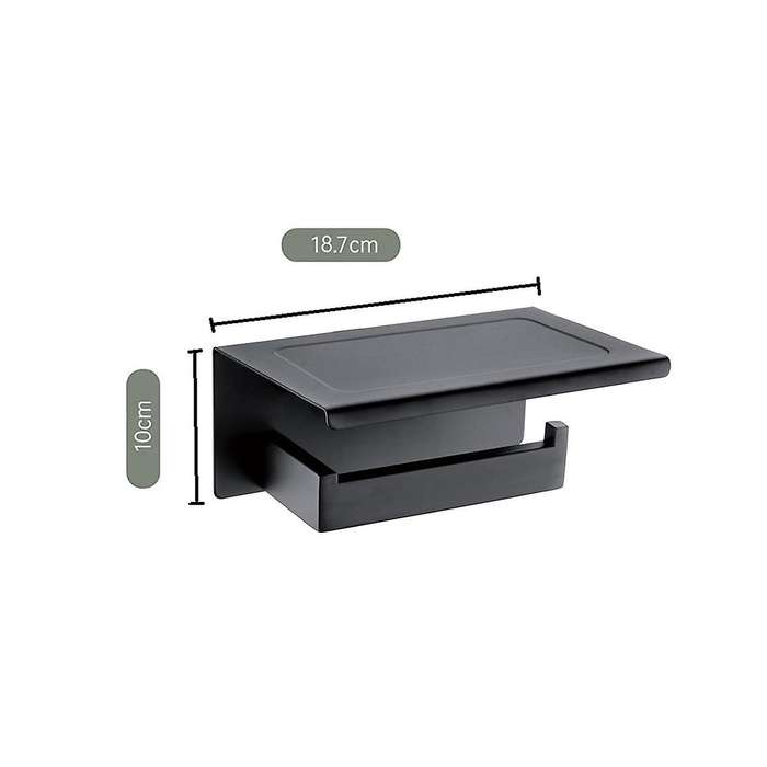 Holder No Drilling Aluminium Toilet Paper Holder with 18cm Shelf Black