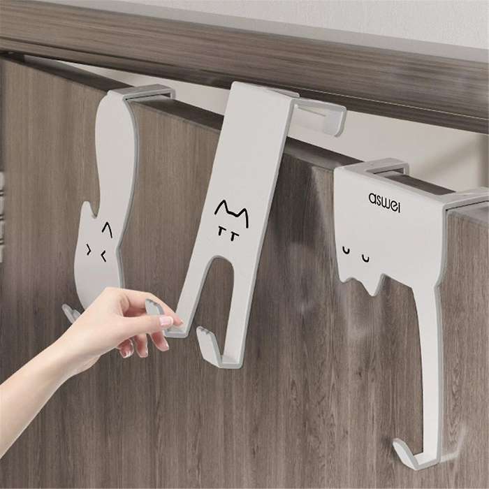 Hook Rack Behind the Door Punching-Free Kitchen Cupboard Door Wall Hanger Storage Clothes Hat Key Ar