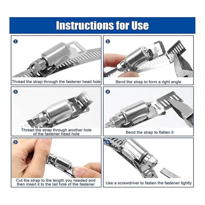 Hose Clamps 20FT Metal Strap+20 Fasteners DIY Cut-To-Fit Stainless Steel Band Clamps Adjustable Larg