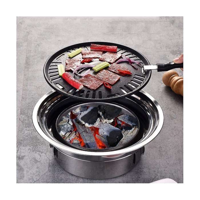 Household Stainless Steel Charcoal Oven Commercial Round Non-stick Barbecue Oven Outdoor Camping Po