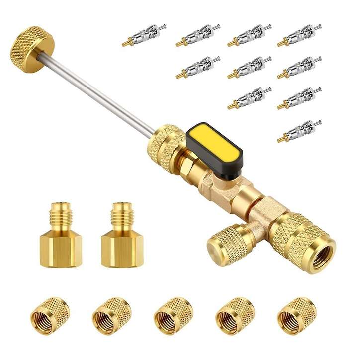 Hvac Valve Core Removal Tool, Valve Core Remover with Valve Cores, Nuts and R410 R32 Adapters, for R