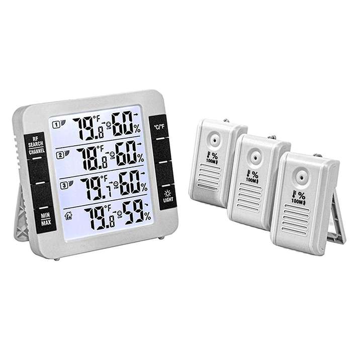 Hygrometer 100M Wireless Digital Indoor Outdoor Thermometer with 3 Sensors Hygrometer Weather Stati