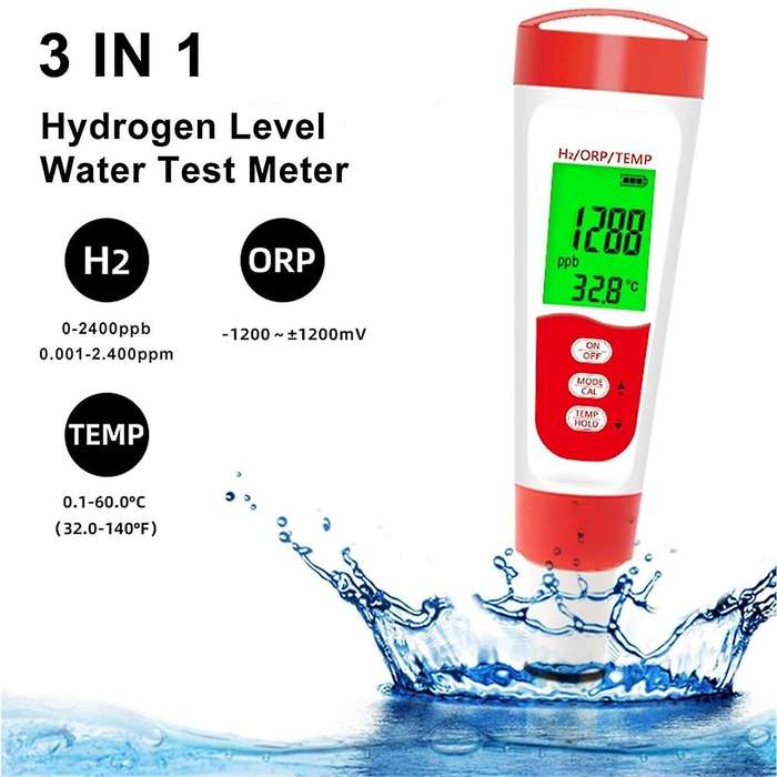 Hydrogen Water Bottle Test Meter, 3 in 1 H2/ORP/Temp Digital Hydrogen Level Tester Pen for Daily Dri