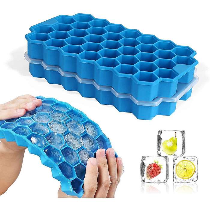 Ice Trays,2 Pack Silicone Ice Molds with Lids,74-ice Trays,for Whiskey,,chilled Drinks(blue)