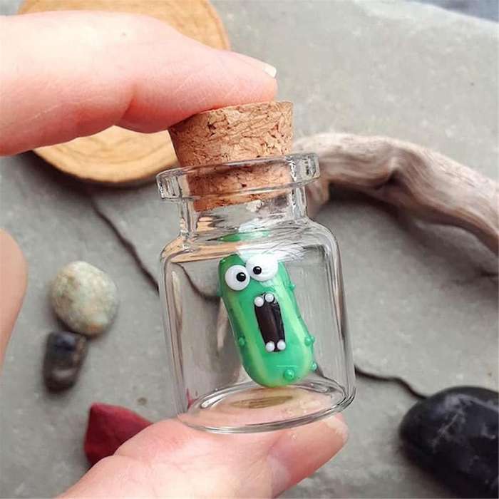 in Miniature Glass Jars, Handcrafted Sculptural Jars of for Pickle Lovers