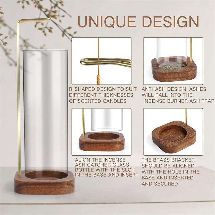 Incense Holder with Removable Glass Ash Catcher Mess Free Incense Burner Holder, Incense Stick Holde