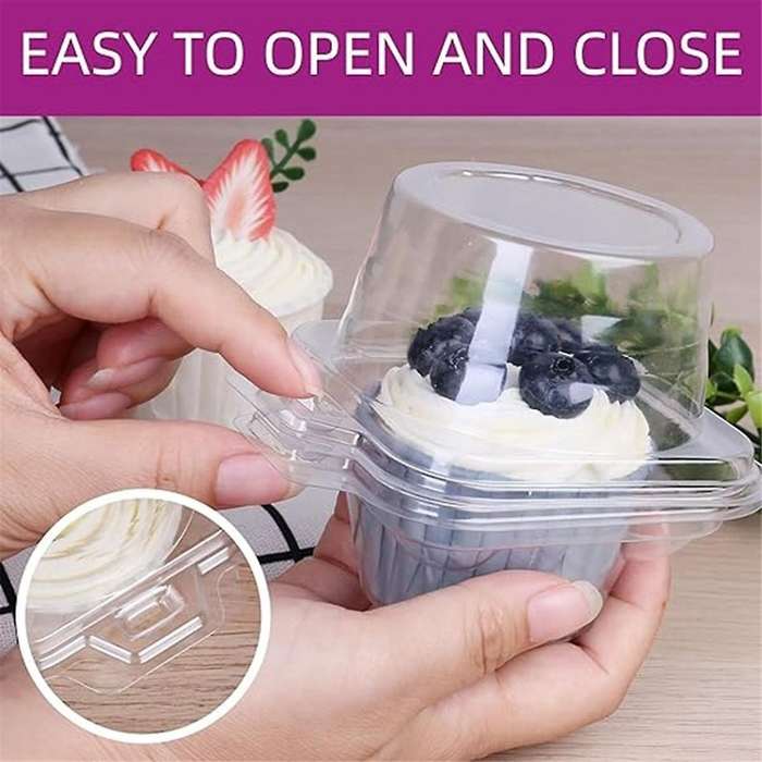 Individual Cupcake Containers, 100 Pcs Clear Cupcake Boxes, Cupcake Holders with Lid, Single Compart