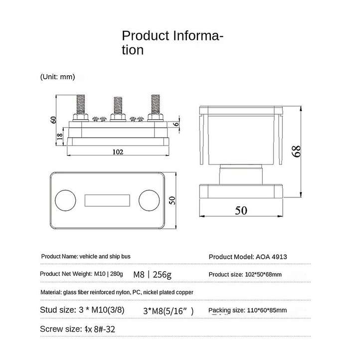 Install the Power Distribution Terminal Block 48V 300A Perfect for Cars Trucks RVs Marine Boats Sola