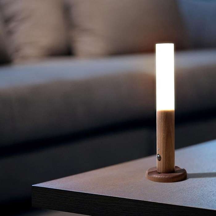 Intelligent Auto PIR Motion Sensor LED Rechargeable Magnetic Night Light Wood Wall Light Kitchen Cab