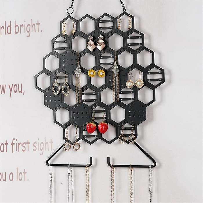 Iron Honeycomb Jewelry Rack Wall Hanging Rack Earrings Earrings Storage Earrings Jewelry Display Pro