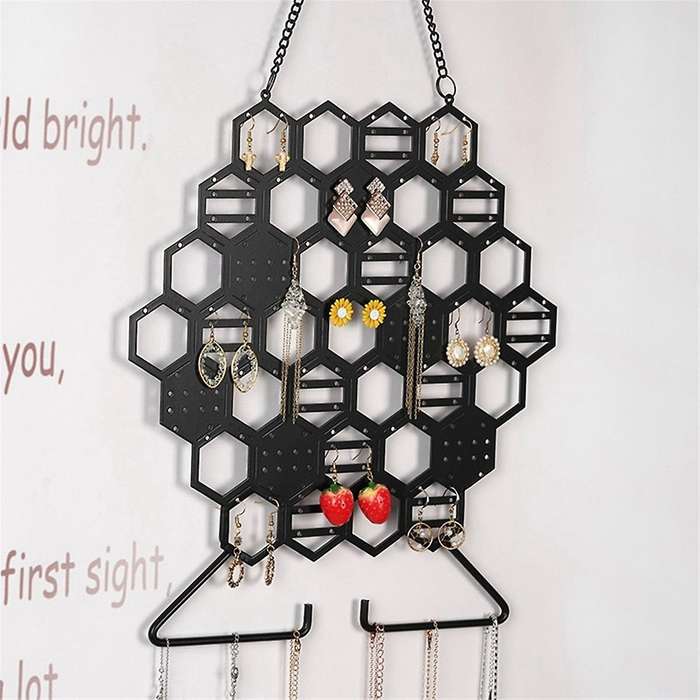 Iron Honeycomb Jewelry Rack Wall Hanging Rack Earrings Earrings Storage Earrings Jewelry Display Pro