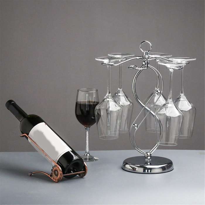 Iron Countertop Wine Glass Holder with Scrollwork Design, Freestanding Tabletop Stemware Storage Rac