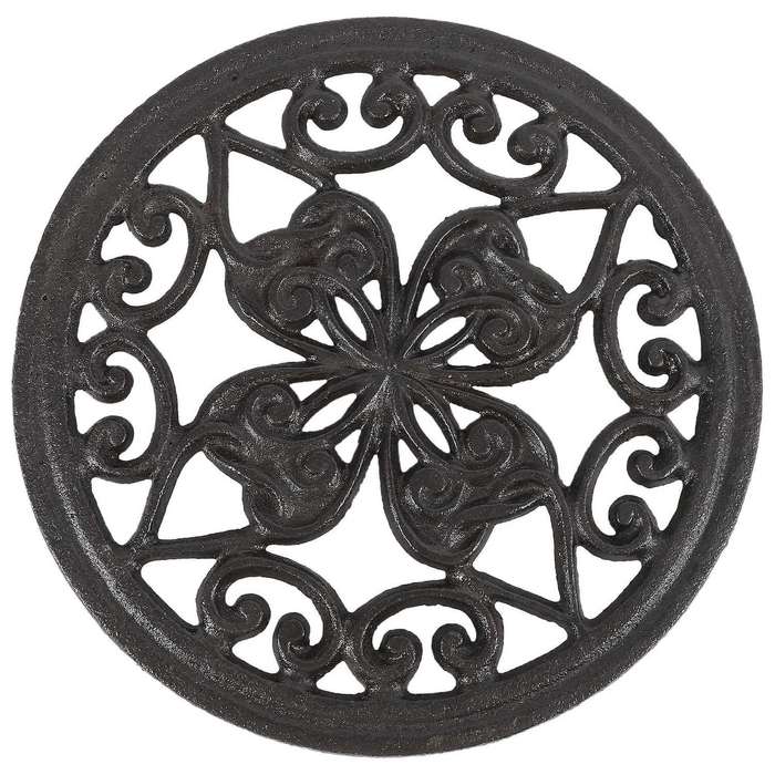 Iron Teapot Trivet with Rubber Pegs for Dining and Kitchen Table, 7 Inch Diameter