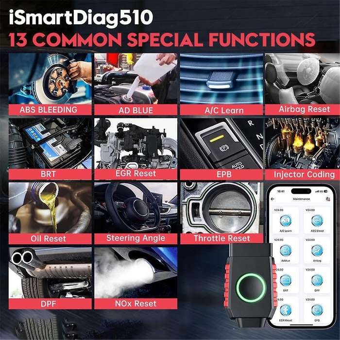 ISmartDiag510 Car Scanner All System Diagnosis 13 Reset Function OBDII Full Function Free Update
