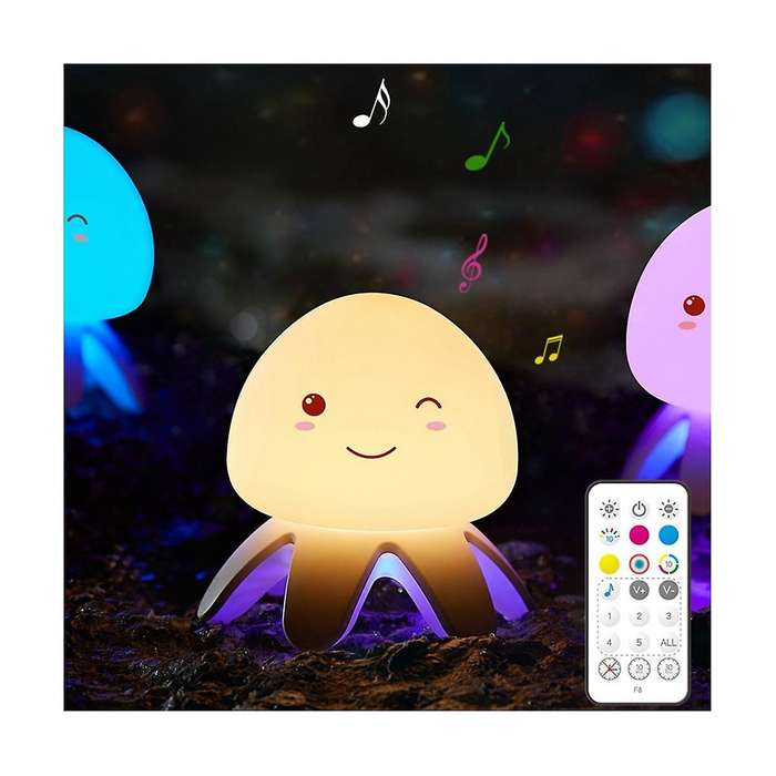 Jellyfish Night Lamp with Remote Control Music Color Changing 1200mah Usb Rechargeable Silicone Beds