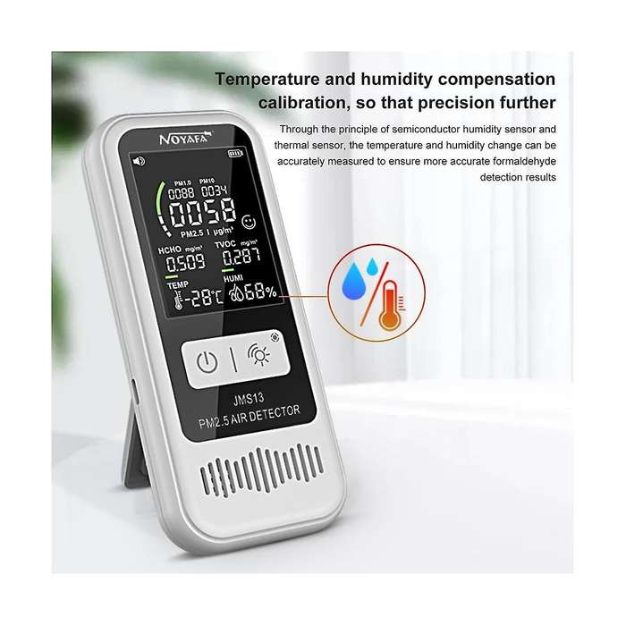 JMS13 Air Quality Monitor, Indoor Thermometer Portable PM2.5/PM1.0/PM10 Tester, 5-In-1 Detector for