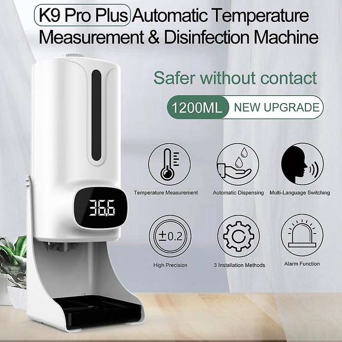 K9 Wall-Mounted Thermometer with Soap Dispenser,with Alarm,Suitable for Use in Offices,Schools and